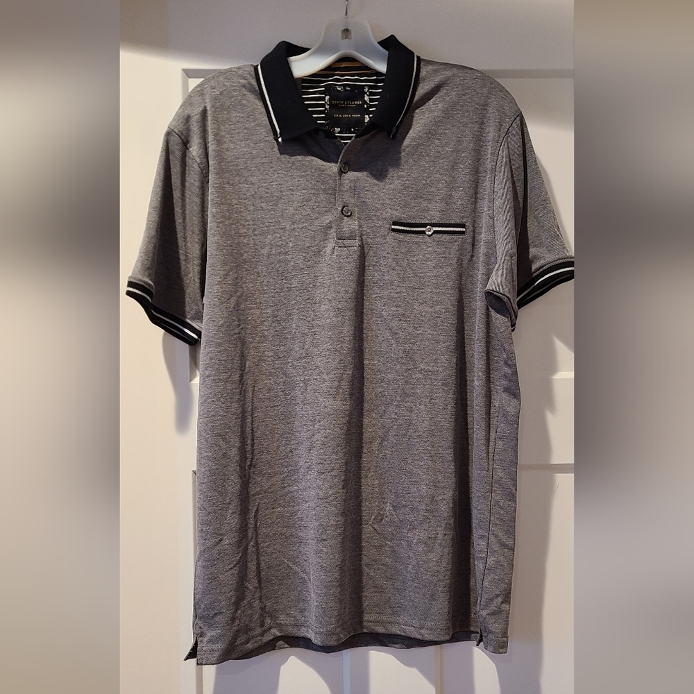 Denim & Flower Polo, grey and black, Mens XL